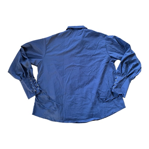 Unisex Adult Size XL Navy Blue Medieval Pirate Tunic Long-sleeve Collared Shirt - Picture 2 of 5